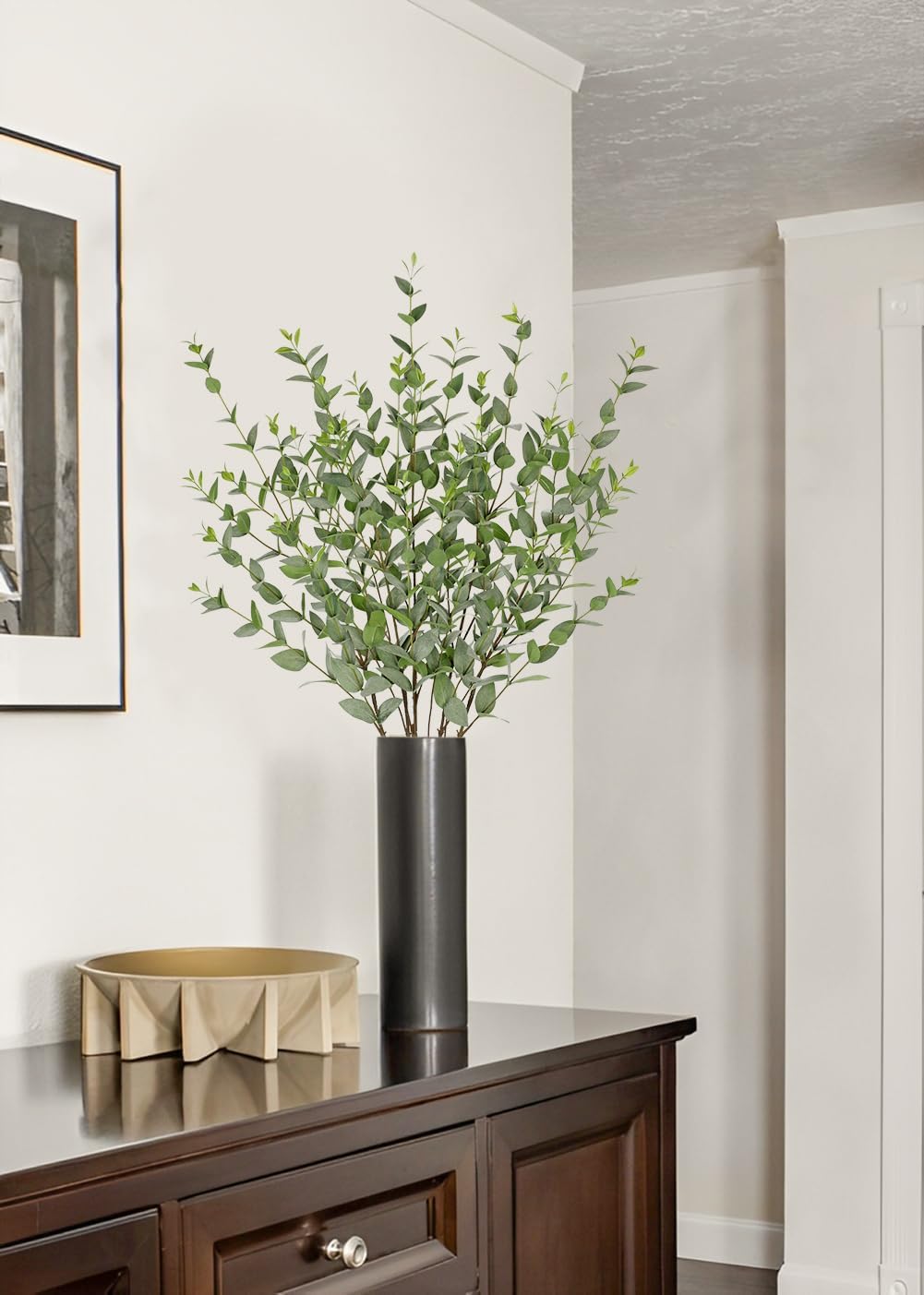 Faux Eucalyptus Stems Willow Eucalyptus Leaves 34” Long Fake Salix Leaves 3 Pcs Artificial Greenery Stems for DIY Bouquet Arrangements Centerpieces Shower Decorations-Artificial Eucalyptus Stems