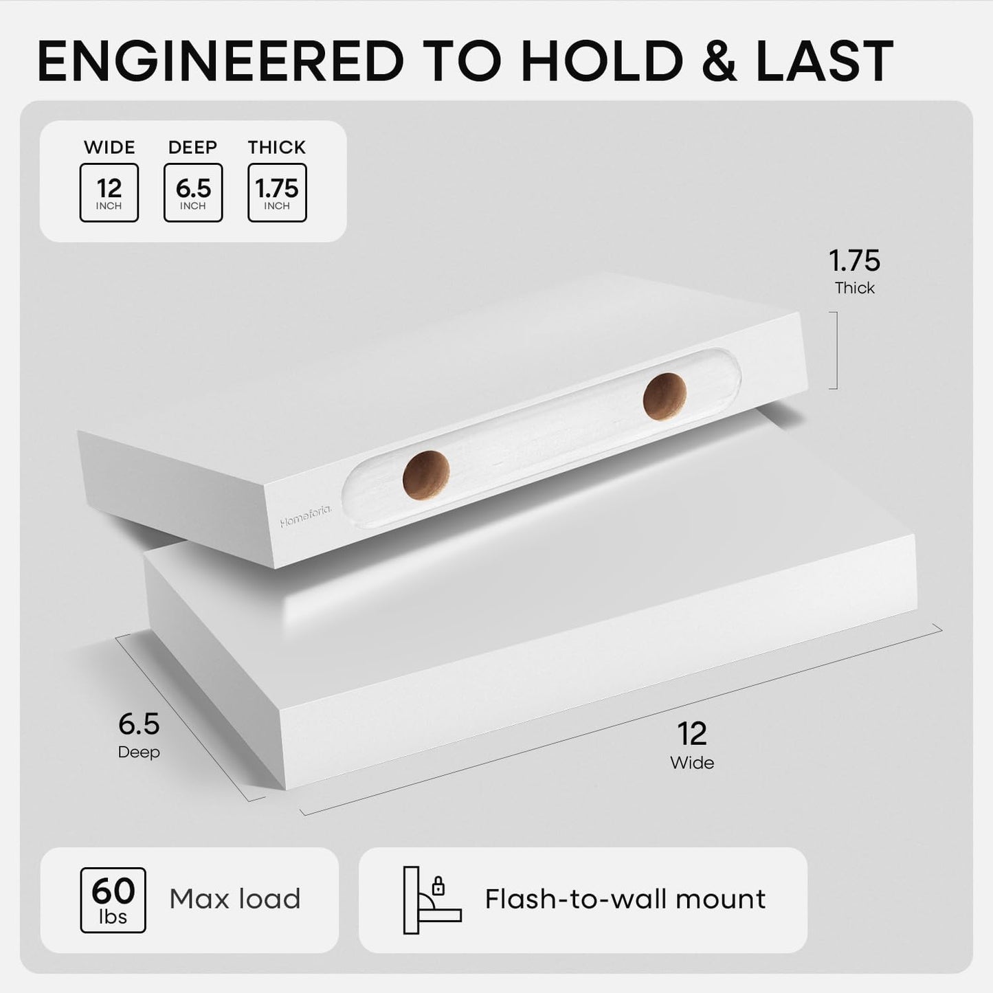 Homeforia 24 inch Natural Floating Shelf, High End Solid Real Wood 24inch Small Floating Shelves for Wall Mounted, Natural Wooden Floating Shelves, Heavy Duty Bracket, 24 X 6.5 X 1.75 in, Set of 2