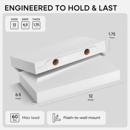Homeforia 24 inch Natural Floating Shelf, High End Solid Real Wood 24inch Small Floating Shelves for Wall Mounted, Natural Wooden Floating Shelves, Heavy Duty Bracket, 24 X 6.5 X 1.75 in, Set of 2