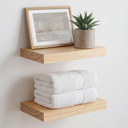 Homeforia 24 inch Natural Floating Shelf, High End Solid Real Wood 24inch Small Floating Shelves for Wall Mounted, Natural Wooden Floating Shelves, Heavy Duty Bracket, 24 X 6.5 X 1.75 in, Set of 2