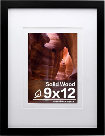 Egofine 12x16 Picture Frame Black, Covered by Plexiglass Made of Solid Wood, Display Pictures 9x12 and 11x14 with Mat or 12x16 Without Mat, for Wall Mounting Photo Frame - Colors B