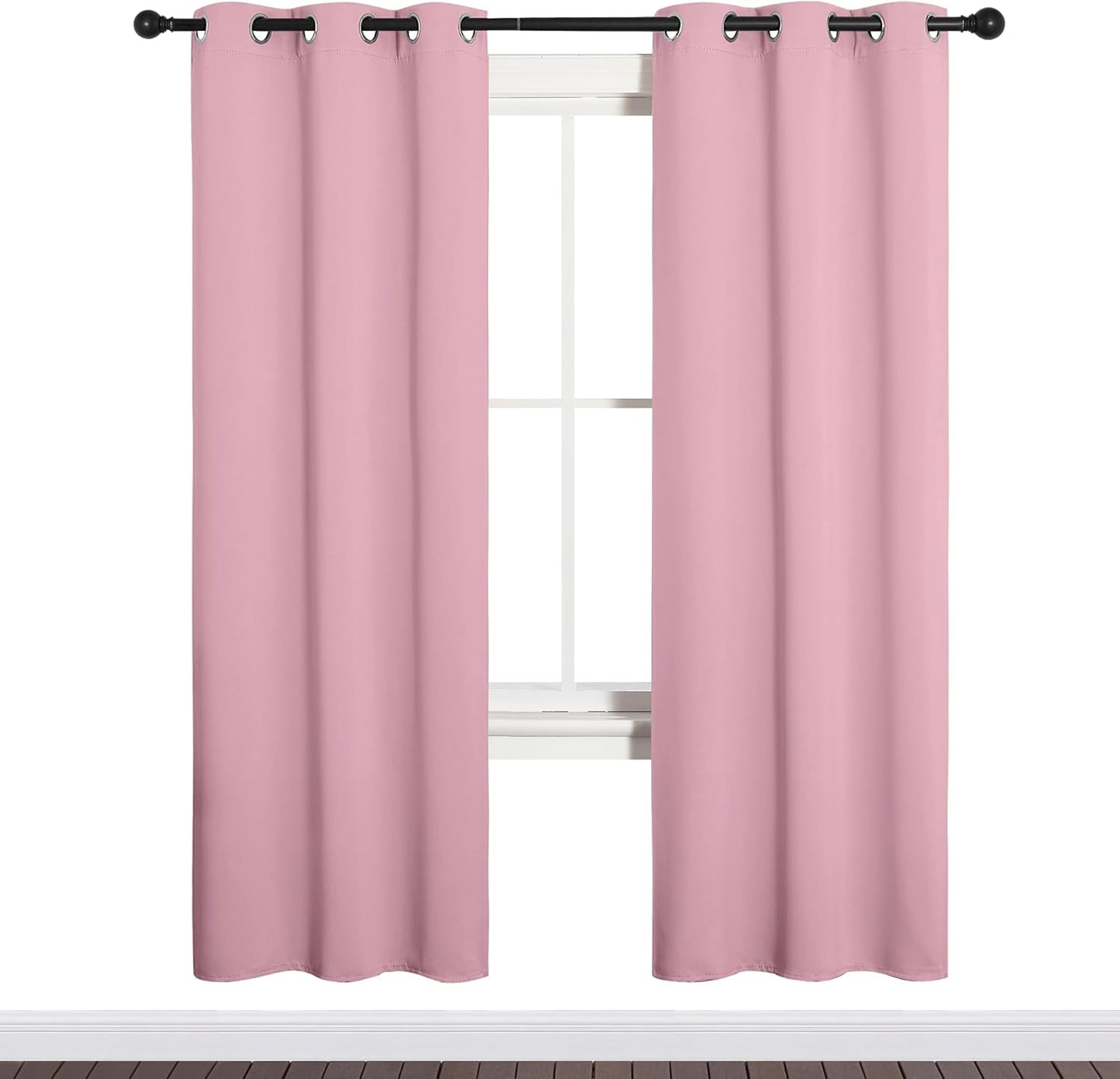 NICETOWN Halloween Pitch Black Solid Thermal Insulated Grommet Blackout Curtains/Drapes for Bedroom Window (2 Panels, 42 inches Wide by 63 inches Long, Black) - Colors A