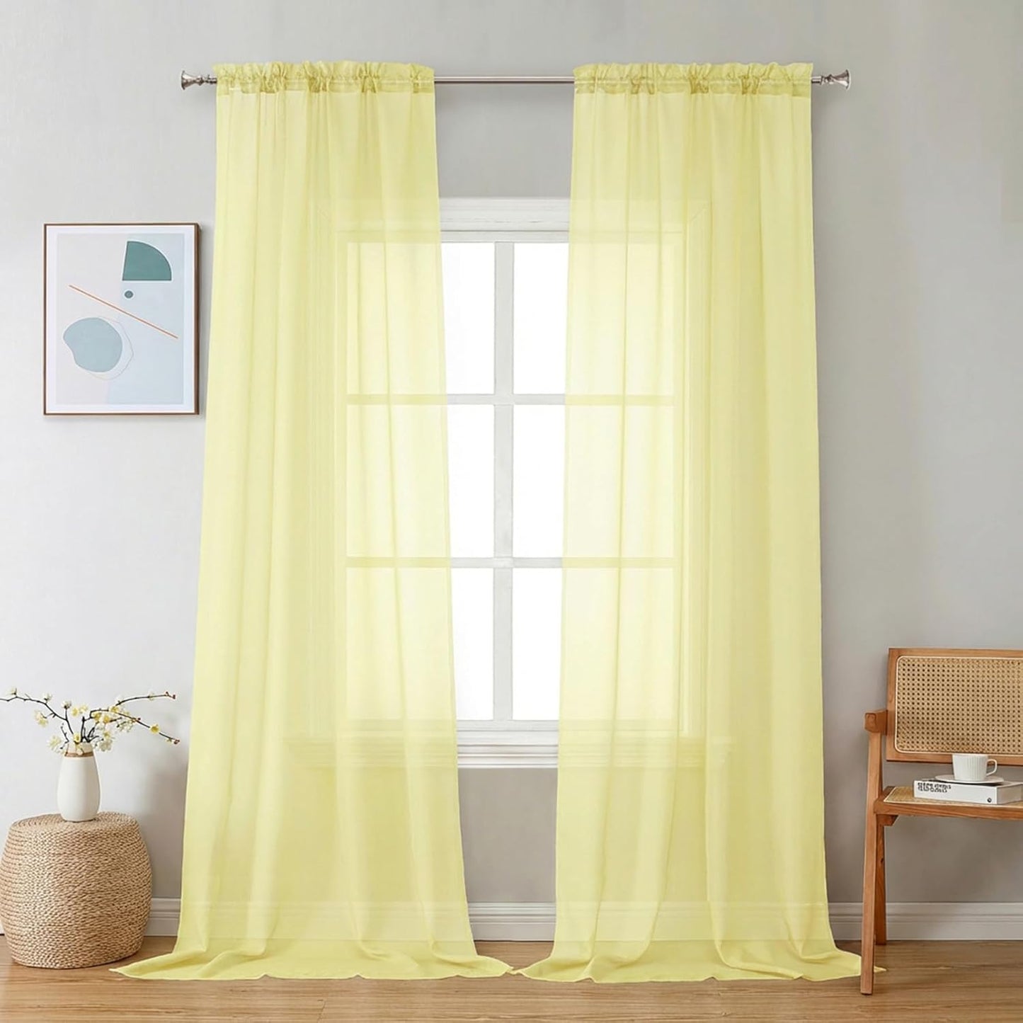 Chyhomenyc Sheer White Valances for Windows 2 Pack, Small Window Curtains for Living Room Bathroom Cafe Laundry Basement, Modern Top Dual Rod Pocket Voile Curtain, 42W x 14L inches, White - Colors A