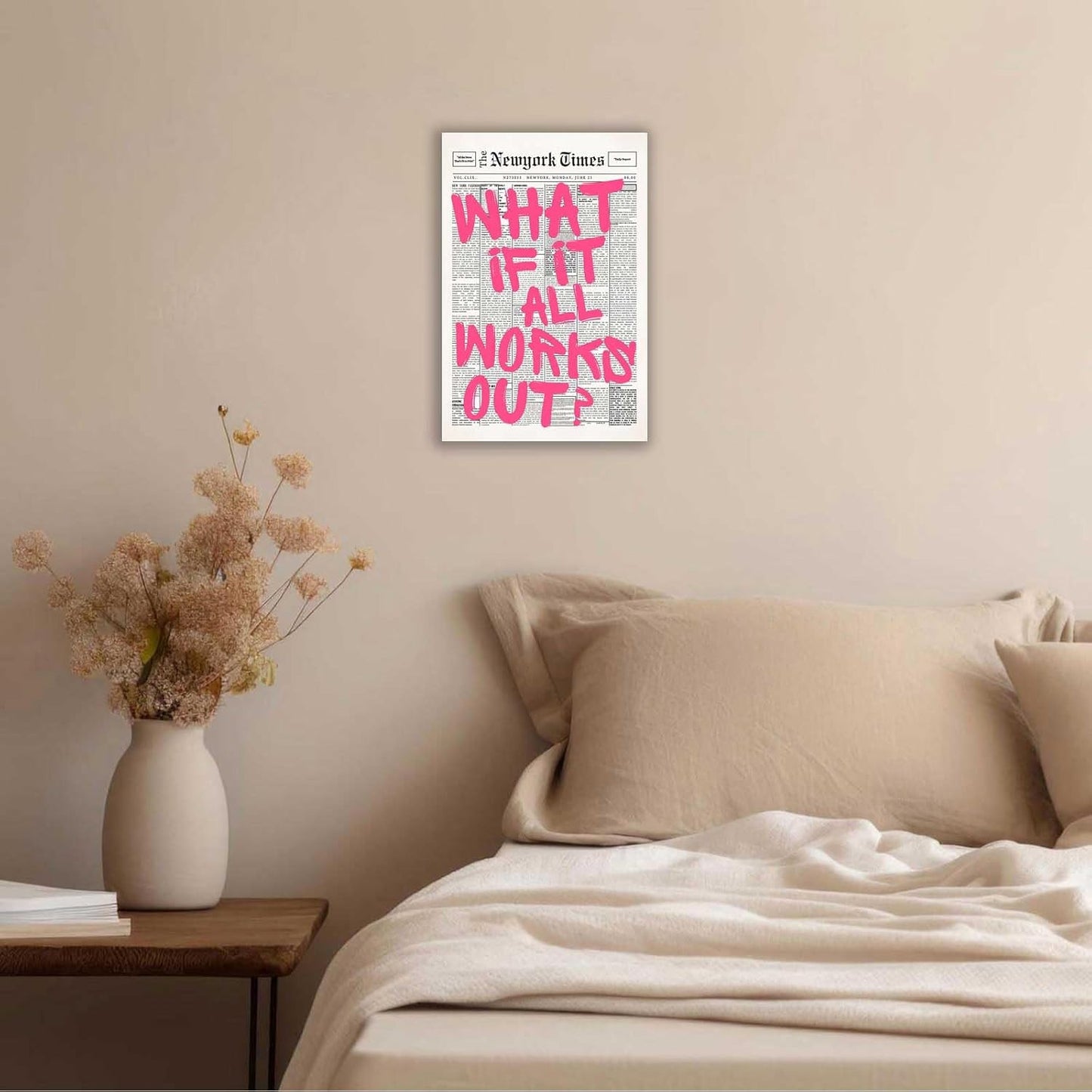 Retro Black And White Newspaper Poster What If It All Works Out Canvas Wall Art Positive Affirming Quote Minimalist Prints Painting For Home Bedroom Dorm Wall Decor 12x16in Unframed