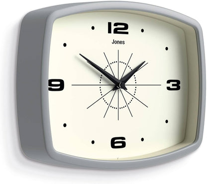 JONES CLOCKS® Movie wall Clock | Retro Rectangular Clock | 10 inch | Orange | Cool mid-Century Designer Look for Kitchen, Living Room or Office