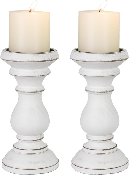 Candle Holder for Pillar Candle Set of 3, Farmhouse Wood Candle Holder, Rustic Wooden Candle Stand, Vintage Small Wooden Candlestick HoldersDecorative for Living Room, Table Centerpiece (Brown)
