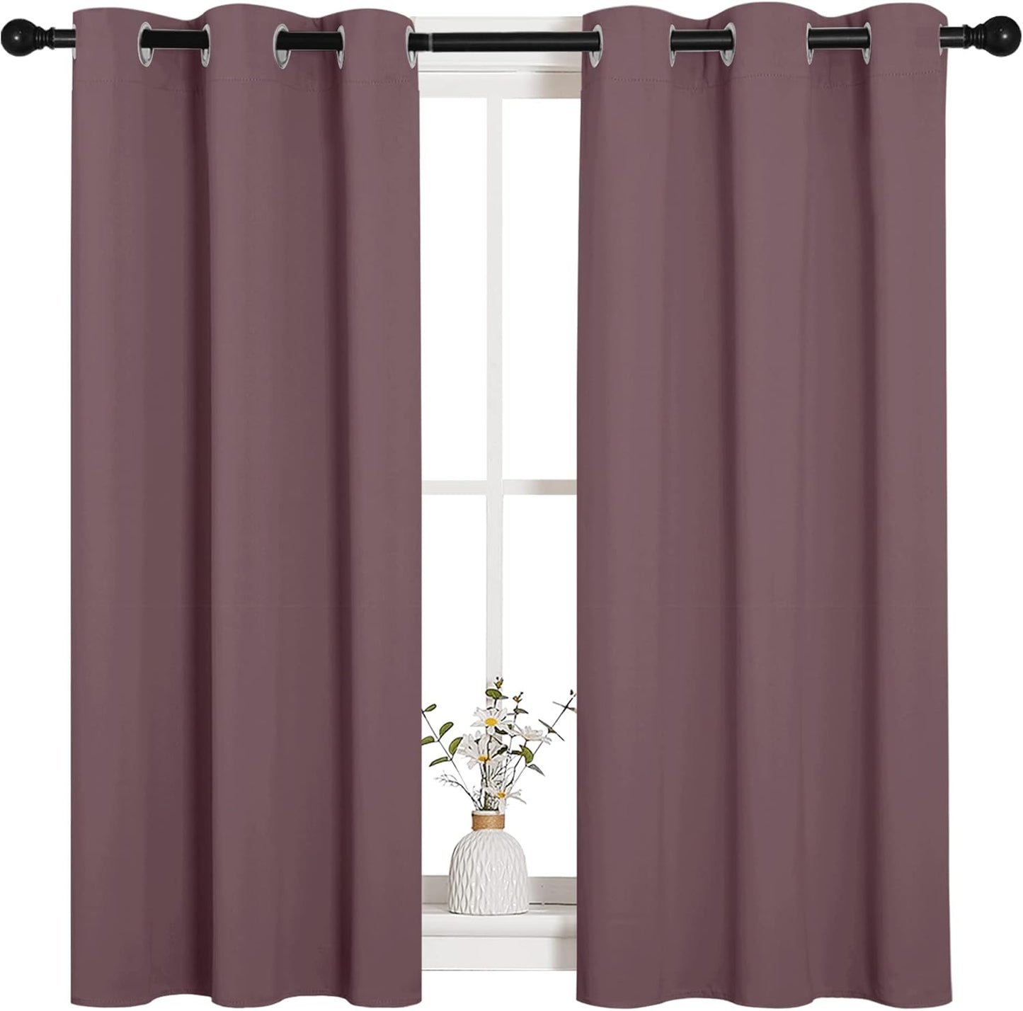 NICETOWN Halloween Pitch Black Solid Thermal Insulated Grommet Blackout Curtains/Drapes for Bedroom Window (2 Panels, 42 inches Wide by 63 inches Long, Black) - Colors E