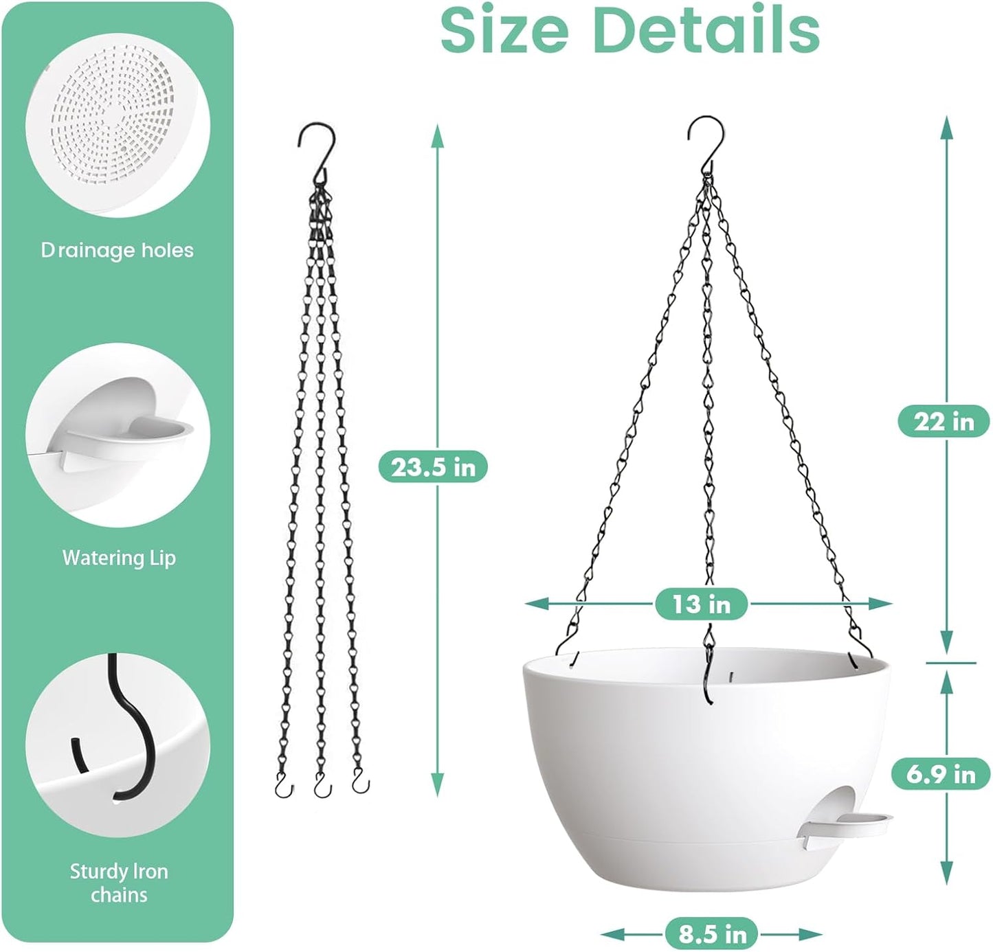 UOUZ 13 Inch 2 Pack Large Self Watering Hanging Planters for Indoor Outdoor Plants, Hanging Plant Pots with Removable 50 Oz Reservoir, Plastic Hanging Basket for Window Porch Garden Balcony, Black