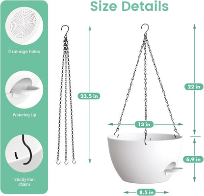 UOUZ 13 Inch 2 Pack Large Self Watering Hanging Planters for Indoor Outdoor Plants, Hanging Plant Pots with Removable 50 Oz Reservoir, Plastic Hanging Basket for Window Porch Garden Balcony, Black