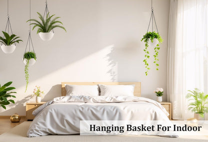 RooTrimmer Hanging Planters for Indoor Outdoor Plants 8 and 10 Inch, 4 Packs Hanging Flower Pot with Drainage Holes, Self-Watering Hanging Basket Perfect for Home, Office and Garden, White