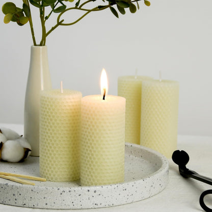 White Roll 2packs Bee swaxs Pillar Candles,Honeycamb Pillar Candle Set of 2 - Dripless and Smokeless,Approx 30 Hours Hurn for Home Decor,Party Wedding, Dinner