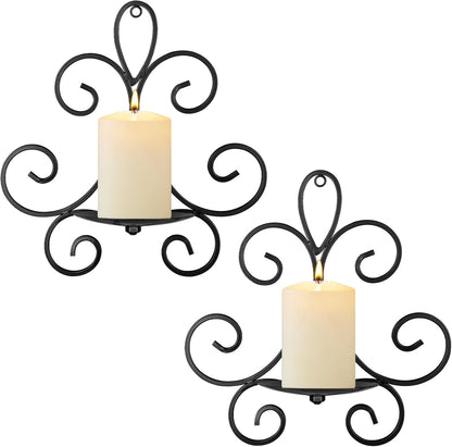 Wall Candle Sconces Set of 2, Double Scroll Pattern Candle Sconces, Metal Wall Candle Holder for Home Decor, Living Room, Dining Room, Bedroom, Black, Gifts for Men Women Mom or Dad