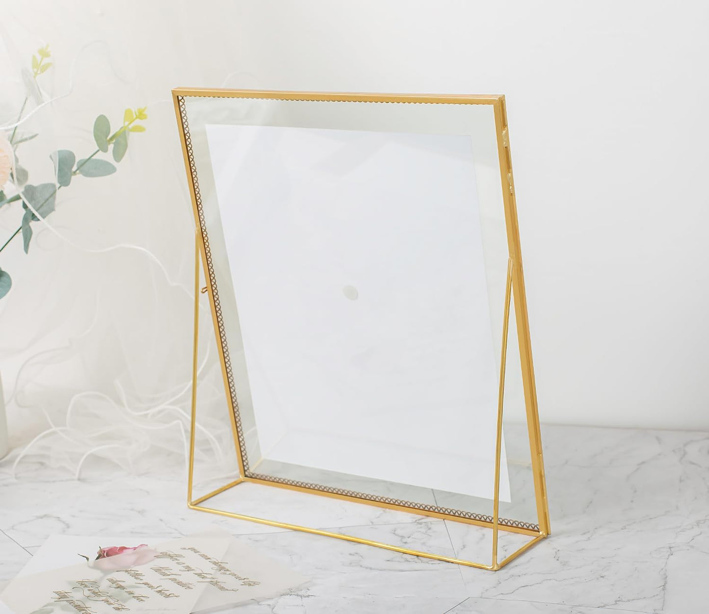 Gold Floating Picture Frame Set of 2, 10"x12" Glass Pressed Flower Picture Frames, Tabletop Standing Glass Floating Frame for 8x10 Photo Display
