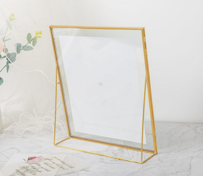 Gold Floating Picture Frame Set of 2, 10"x12" Glass Pressed Flower Picture Frames, Tabletop Standing Glass Floating Frame for 8x10 Photo Display