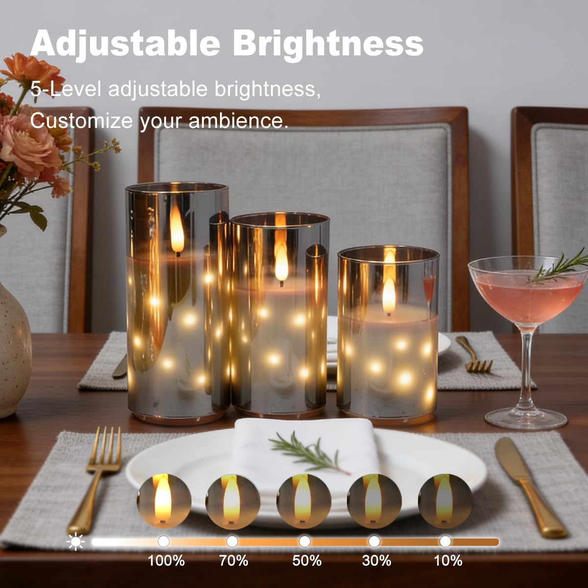 Rechargeable Flameless Glass Pillar Candles–Gifts for Women,–Set of 3, Realistic Flickering LED Light,Remote & Timer, Ideal for Living Room, Bedroom & Festival Wedding Home Party Decor