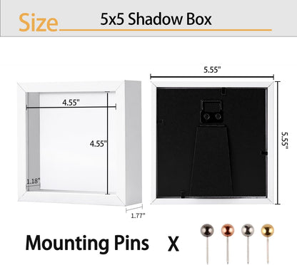 8x8 Shadow Box Frame | Soft Linen Back & Push Pins Included, Polystyrene Glass Memory Display Case for Flowers, Tickets & Cherished 3D Items, White