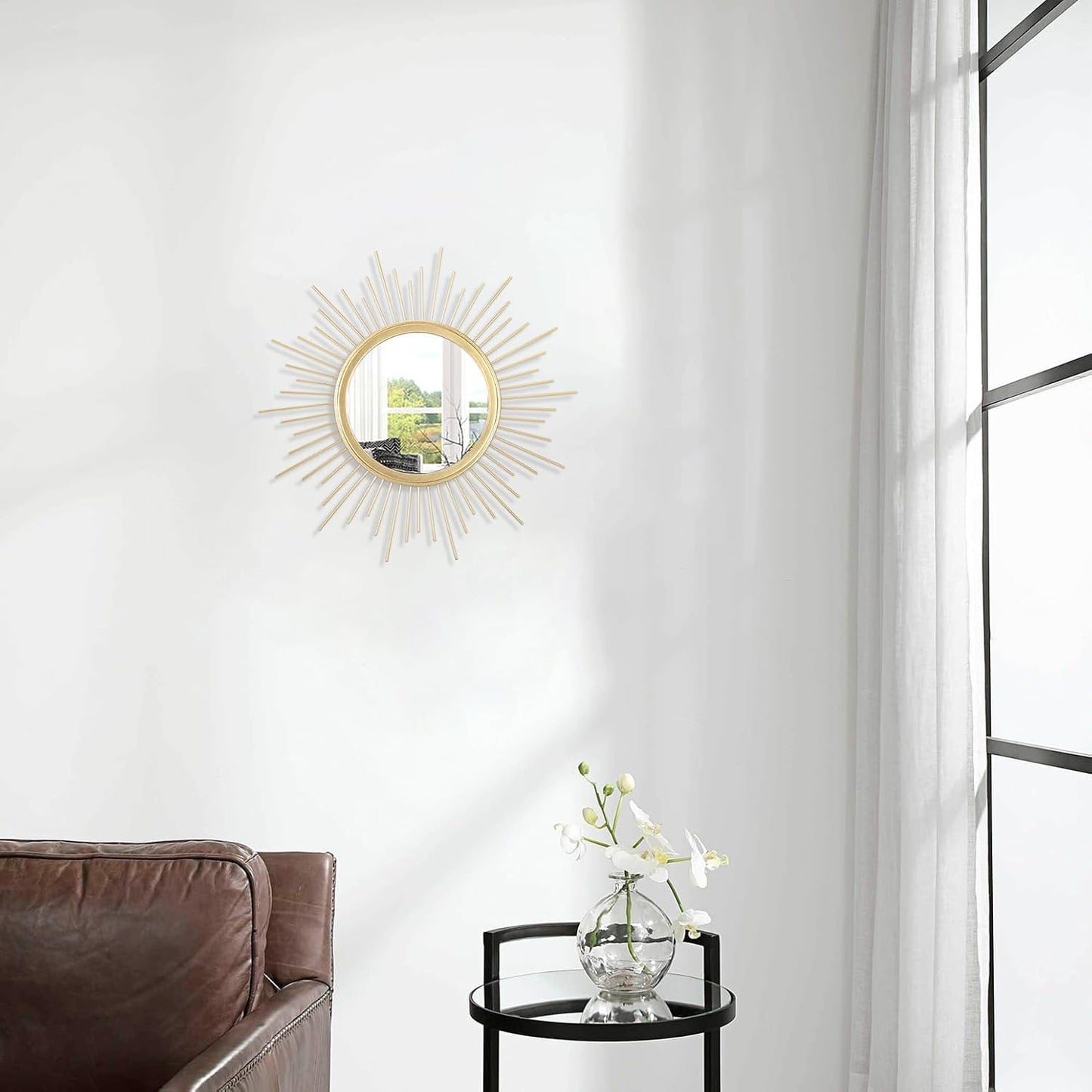 Gold Sunburst Mirrors for Wall Decorative Metal Round Art Mirrors Large Wall Decor Hanging Mirror for Bathroom Bedroom Living Room Vanity Entryway 16"