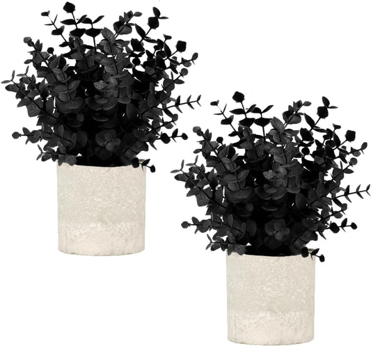Velener 2 Pcs Small Fake Plants Eucalyptus, Artificial Plants Indoor for Shelf, Potted Eucalyptus Plants for Home/Bathroom/Pottery Barn/Desk/Farmhouse/Coffee Table Decor (Sage Green)