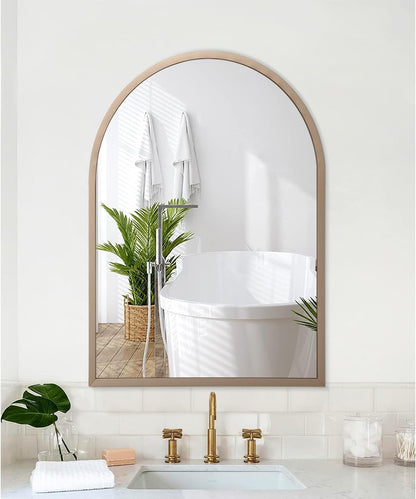Black Arched Wall Mirror Aluminum Alloy Frame Bathroom Mirror Brushed Metal Vanity Wall Mounted Mirror for LivingRoom Bedroom Entryway Room Home Decor 16"x12"
