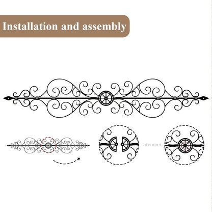 ruelen Metal Scroll Wall Decor Rustic Iron Wall Medallion Small Traditional Metal Scroll Wall Art for Home Living Room Front Porch Above Door Hallway Entryway Decoration（(Separated into two pieces, assembly required)）