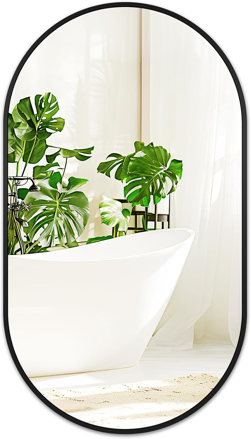 Fabuday Black Arch Bathroom Mirror for Wall - 20x28 Arched Mirror for Over Sink, Metal Framed Mirror for Hanging in Living Room, Bedroom, Entryway, Hallway