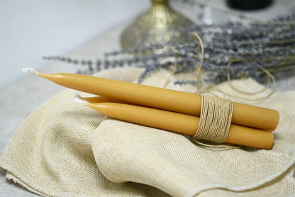 Natural Beeswax Taper Candles, DEYBBY Smokeless and Dripless Beeswax Candles, Long Lasting Burning, Nontoxic, 8 inch, 6 Pack
