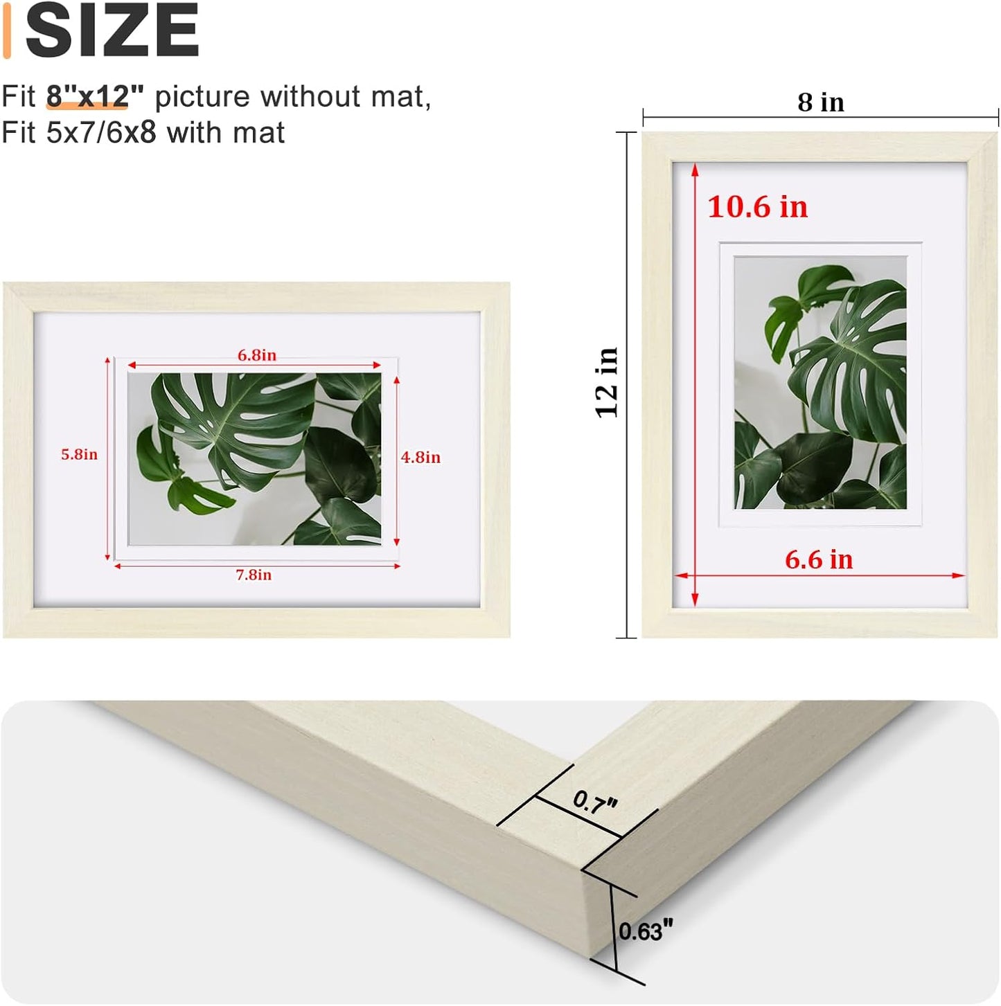 Egofine 8x10 Picture Frames Set of 4, Made of Solid Wood Covered by Plexiglass 4x6 and 5x7 with Mat or 8x10 without Mat, for Table Top Display and Wall Mounting Photo Frame Black