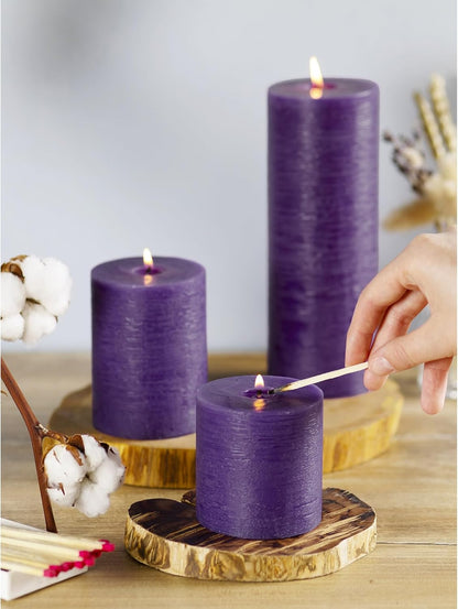 CANDWAX 3x4 inch Pillar Candles Set of 3 – Unscented Dripless Rustic Dark Blue Candles for Room Decor, Weddings, Centerpieces