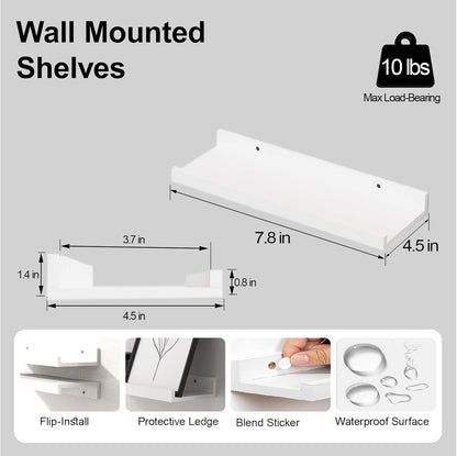 White Floating Shelves for Wall Decor, Wall Mounted Wood Storage Shelf for Bedroom, Living Room, Bathroom, Kitchen, Nursery, Display Picture Ledge Shelf with Lip Set of 2-14 Inches, White