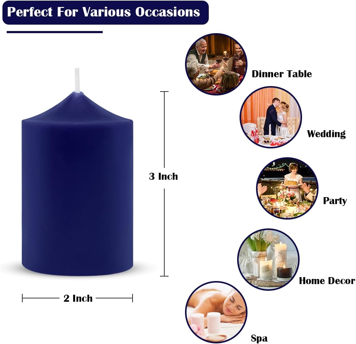 12 Pack Ivory 2x3 Inch Pillar Candles, 22 Hours Unscented Column Candles, Dripless Smokeless Unscented Candles for Home Weddings Restaurant Spa Church and Emergency