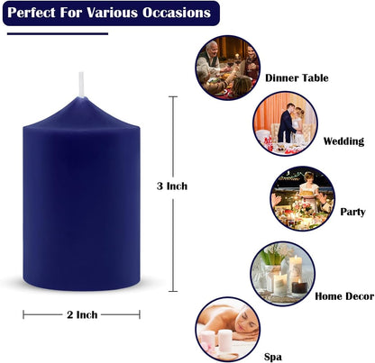 12 Pack Ivory 2x3 Inch Pillar Candles, 22 Hours Unscented Column Candles, Dripless Smokeless Unscented Candles for Home Weddings Restaurant Spa Church and Emergency
