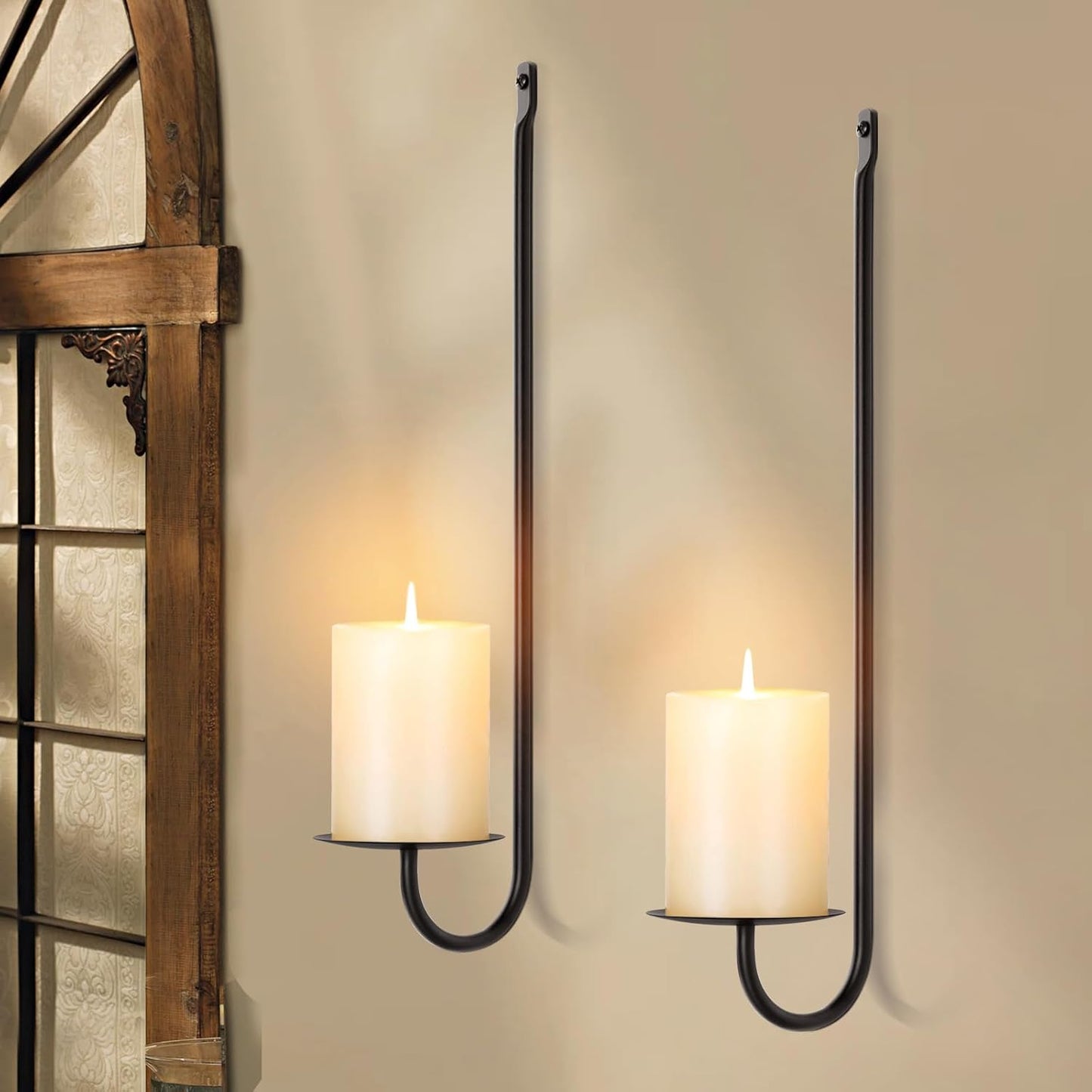 Candle Sconces Set of 2, Taper & Pillar Wall Candle Holder, 13.2 Inch Black Wall Sconces Set of Two, Decor for Entryway, Stair Corner, Living Room, Gifts for Men Women Mom or Dad