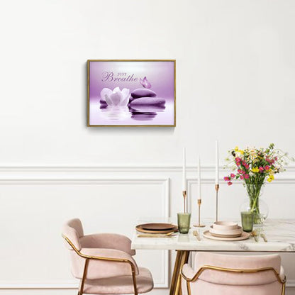 EOBTAIN Zen Flower Canvas Wall Art Bathroom Butterfly and Water Lily Stone Relaxing Spiritual Yoga Framed Wall Art Just Breathe Pictures Canvas Wall Decor for Living Room Bedroom,12x16 Inches