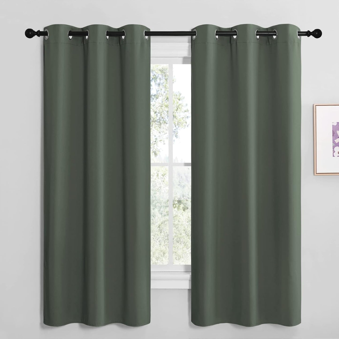 NICETOWN Halloween Pitch Black Solid Thermal Insulated Grommet Blackout Curtains/Drapes for Bedroom Window (2 Panels, 42 inches Wide by 63 inches Long, Black) - Colors C