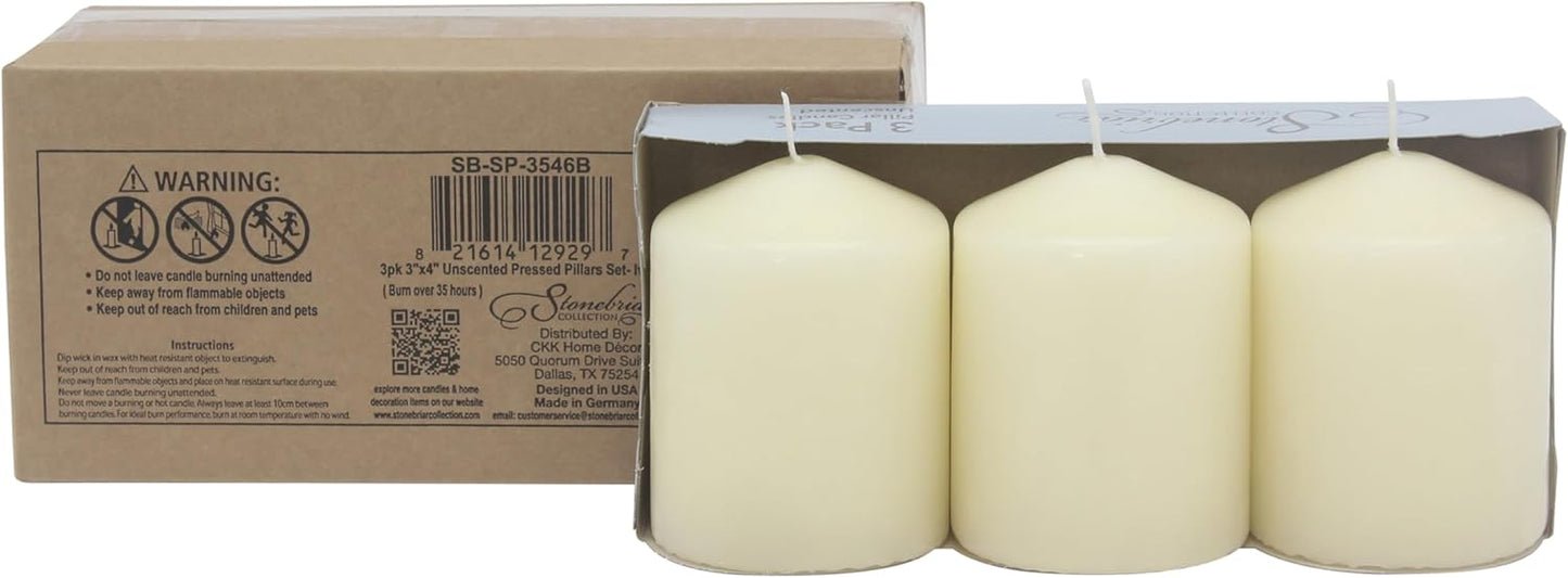 Stonebriar Unscented Pillar Candles – 65 Hour Burn Time, Long-Lasting Wax Candles for Weddings, Holidays, Home Décor & Special Events, Pack of 6, Ivory, 3" x 6"