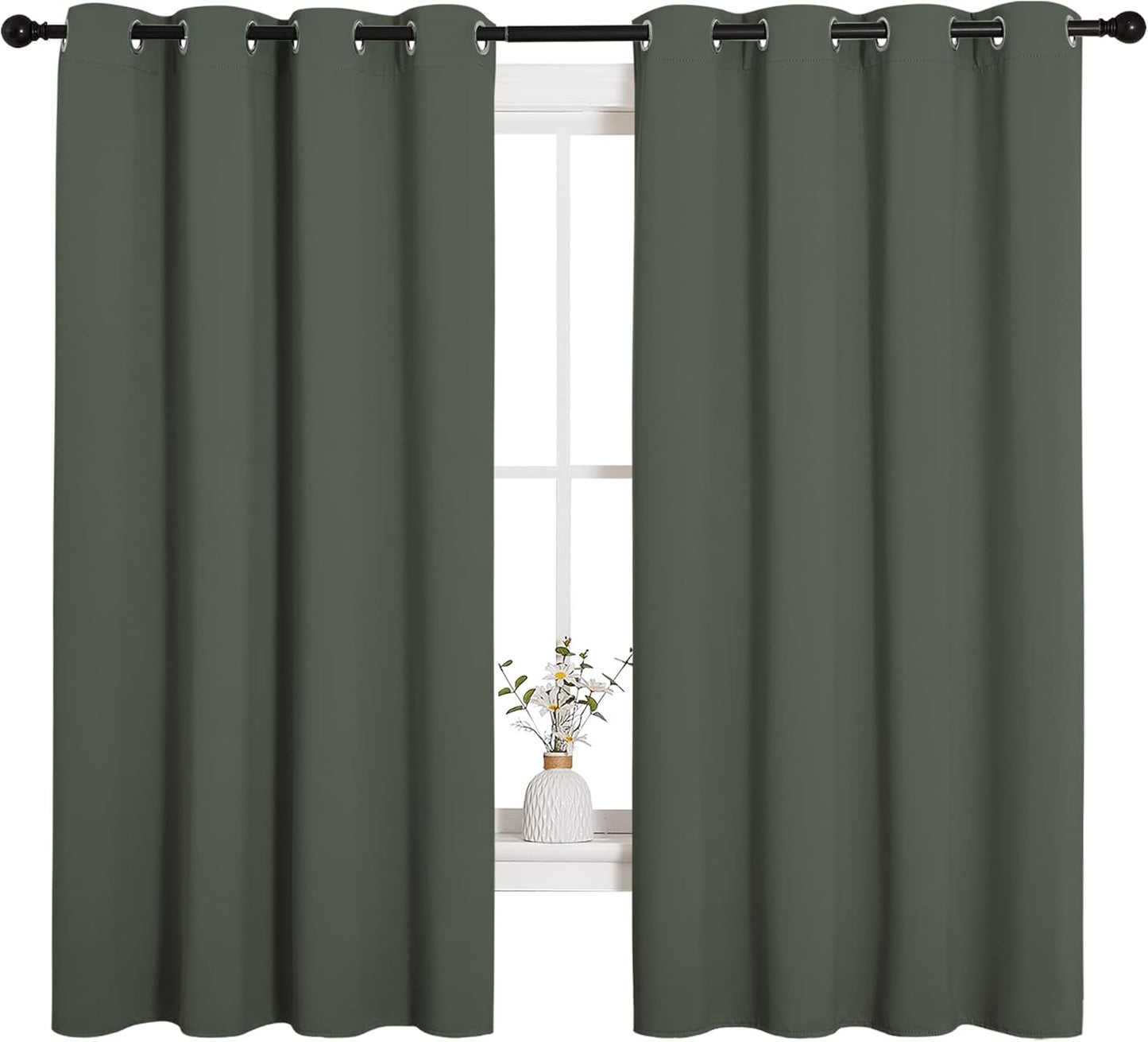NICETOWN Halloween Pitch Black Solid Thermal Insulated Grommet Blackout Curtains/Drapes for Bedroom Window (2 Panels, 42 inches Wide by 63 inches Long, Black) - Colors C