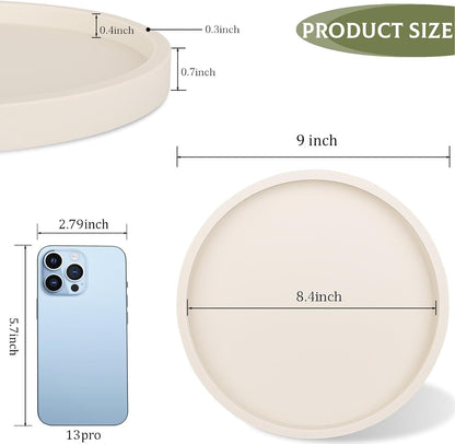 Silicone Bathroom Tray Round Vanity Tray Decorative Soap Holder Kitchen Countertop Organizer Coffee Table Decor for Candle, Perfume, Plant, 9 Inch, Black