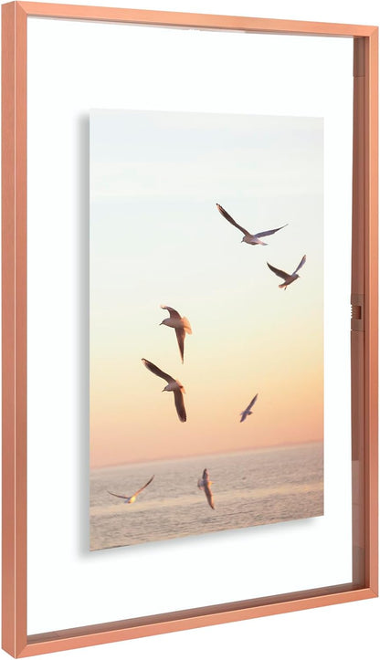 Frametory, Floating Picture Frame 12x16 - Black Aluminum Metal Photo Frame - Real Glass of Front - for Wall Mount Display