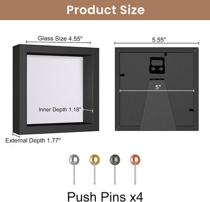 Califortree 8x8 Shadow Box Frame with Soft Linen Back - Push Pins Included, Memory Box Display Case for Flower, Tickets and 3D Items, Black
