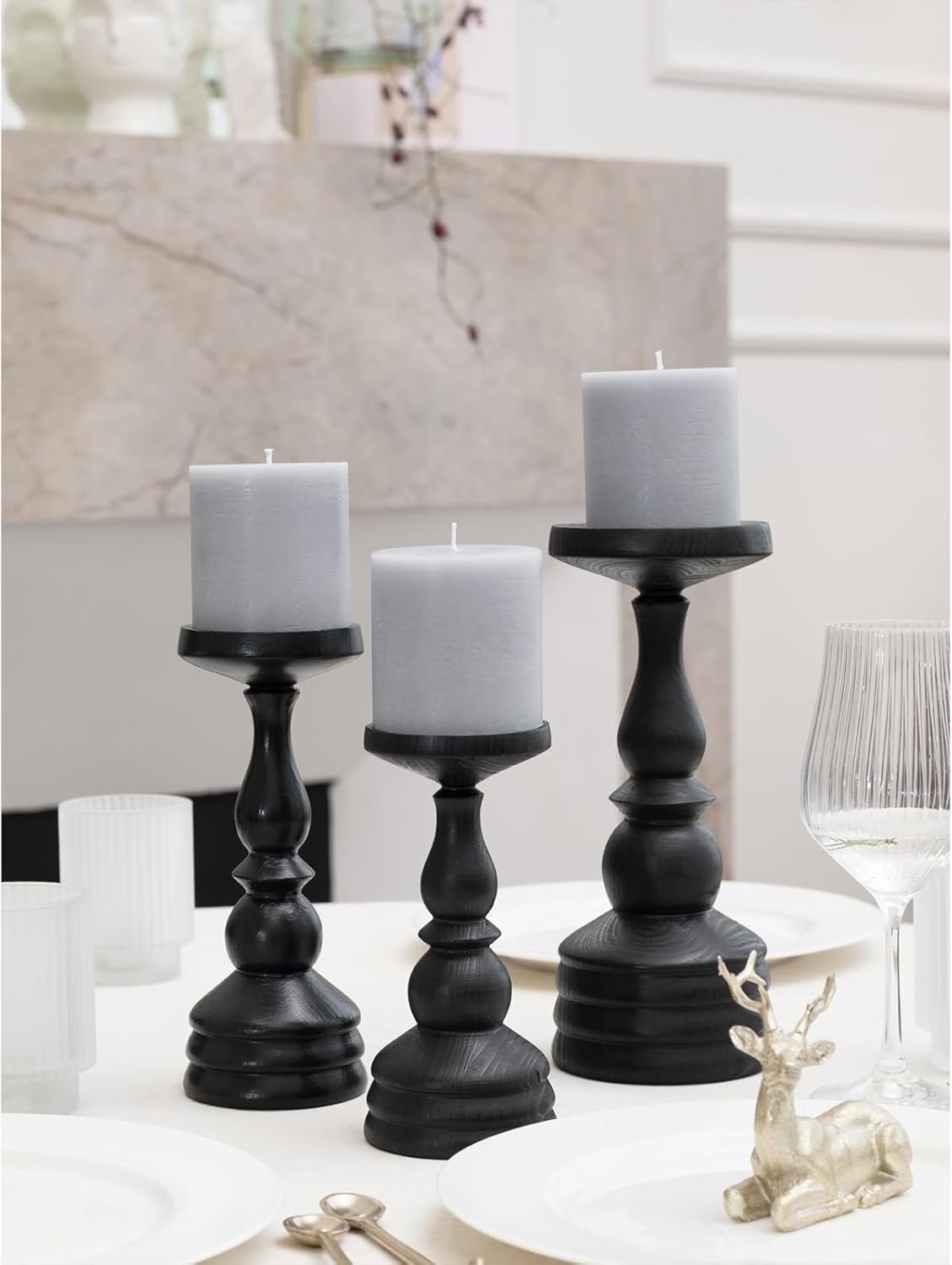 CANDWAX 3x4 inch Pillar Candles Set of 3 – Unscented Dripless Rustic Dark Blue Candles for Room Decor, Weddings, Centerpieces