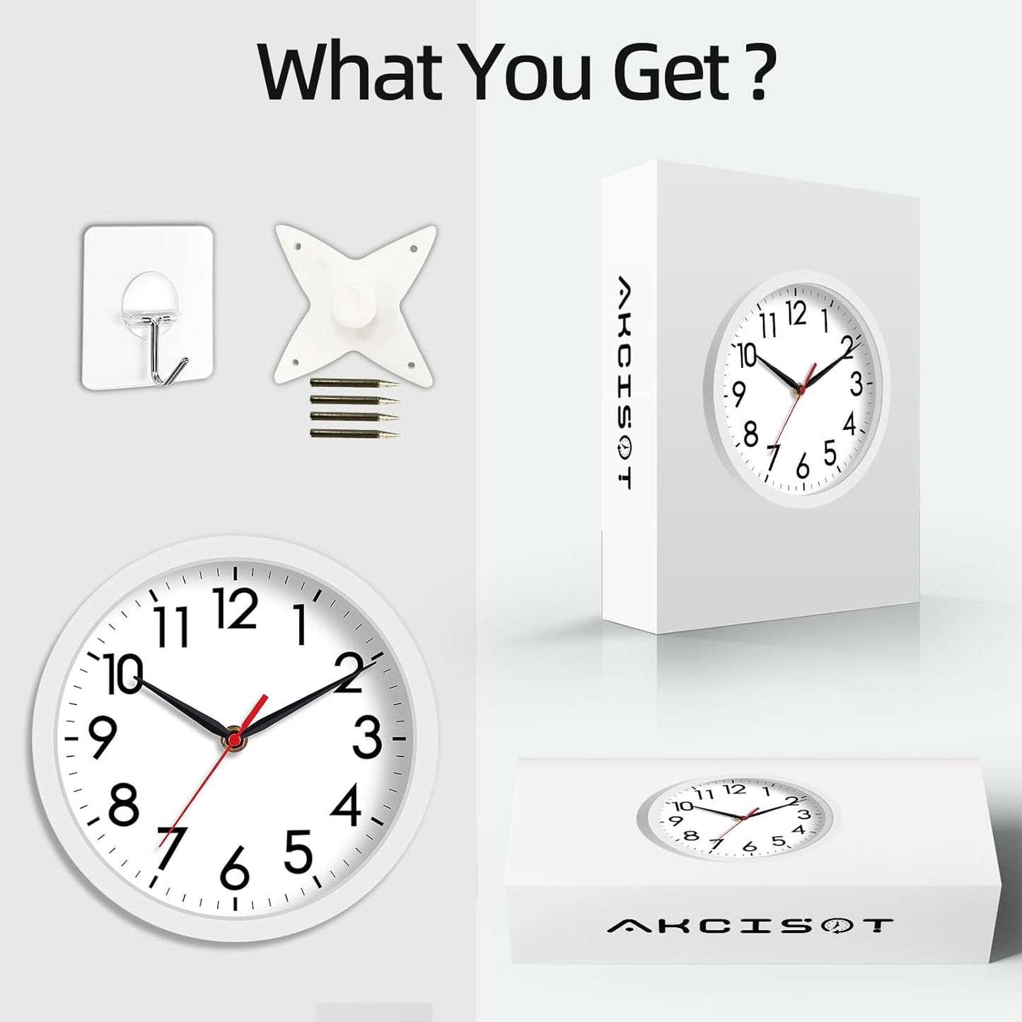 AKCISOT Wall Clock, Modern Small Wall Clocks Battery Operated 8 Inch, Silent Non-Ticking Analog Classic for Office, Home, Bathroom, Kitchen, Bedroom, School(Black)