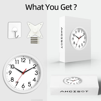 AKCISOT Wall Clock, Modern Small Wall Clocks Battery Operated 8 Inch, Silent Non-Ticking Analog Classic for Office, Home, Bathroom, Kitchen, Bedroom, School(Black)