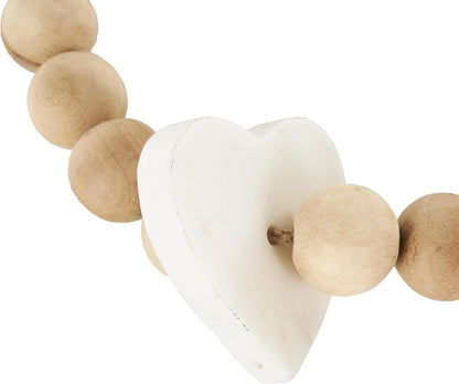 Deco 79 Marble Handmade Beaded Garland with Tassel Round Extra Long Orb Small Beads with Tassel with Knotted Brown Jute, Beads with Tassel 44" x 1" x 1", White