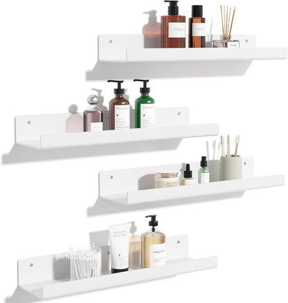upsimples Acrylic Shelves for Bathroom Storage, 15" Floating Shelves Wall Organizer for Perfume, Make up, Skincare, Kids Bookshelf for Bedroom, Nursery, Living Room Decor, Clear, 4 Pack
