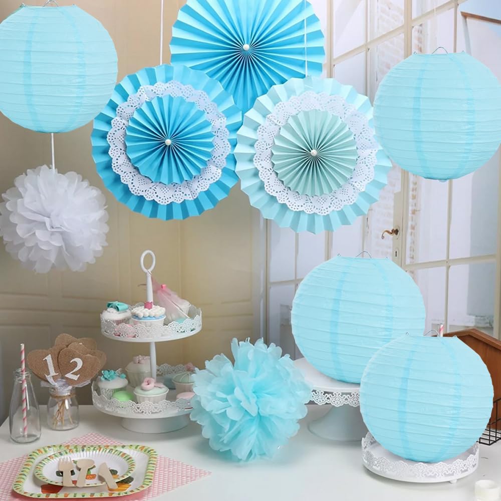 BEISHIDA 10Pcs White Paper Lanterns Decorative Chinese/Japanese Hanging Round Paper Lanterns Lamp for Birthday, Wedding, Christmas, Bridal, Home Decor, Party Decoration(Size of 4”, 6”, 8”, 10”)