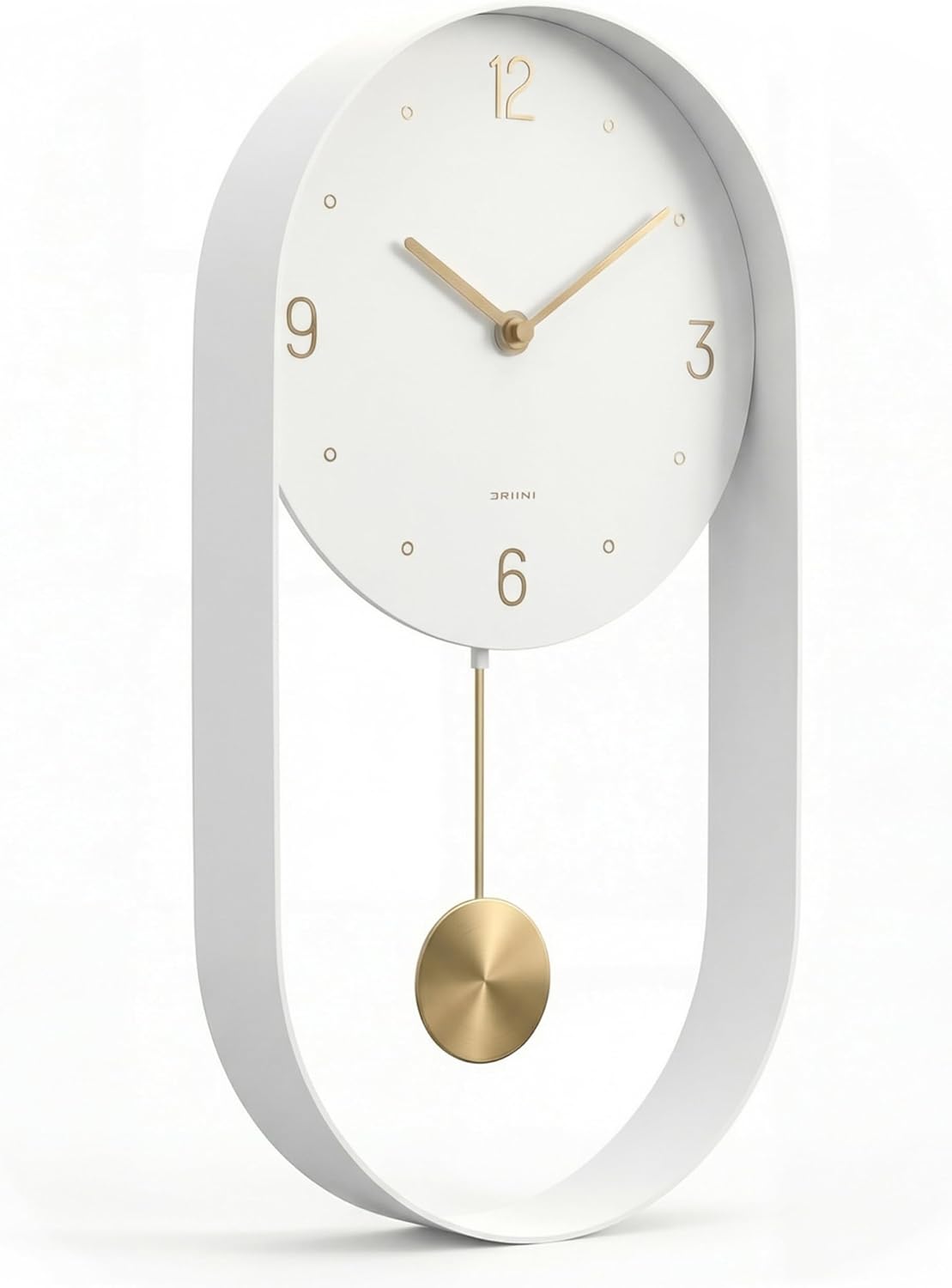 Driini Modern Pendulum Wall Clock - Black and Gold Decorative Wall Clock with Pendulum - Modern Minimalist Metal Wall Clock for Living Room Décor - Silent Battery Operated Wall Clock