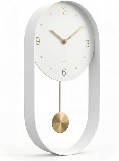 Driini Modern Pendulum Wall Clock - Black and Gold Decorative Wall Clock with Pendulum - Modern Minimalist Metal Wall Clock for Living Room Décor - Silent Battery Operated Wall Clock