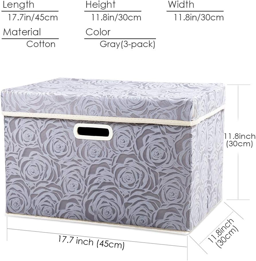 PRANDOM Larger Collapsible Storage Bin with Lid [1-Pack] Fabric Decorative Storage Box Cube Organizer Container Baskes with Handles Divider for Bedroom Closet Living Room Pink 17.7x11.8x11.8 Inch