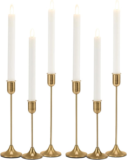 Gold Hurricane Candle Holders Set of 6, Tall Metal Windproof Glass Taper Candle Holder for Candlestick, Candle Sticks Decor, Table Centerpieces for Wedding, Candlelit Dinner Party Fireplace Decoration