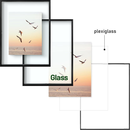 Frametory, Floating Picture Frame 12x16 - Black Aluminum Metal Photo Frame - Real Glass of Front - for Wall Mount Display